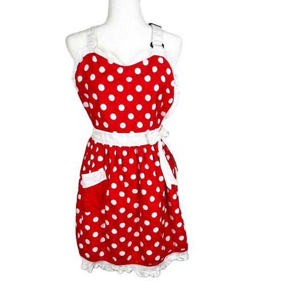 Disney Other - Minnie Mouse Apron Adult Size Cotton Disney Parks Kitchen Cooking Red Polka Dots
